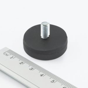 Pot magnet with threaded stud, 31x6 mm, rubber coated, M6
