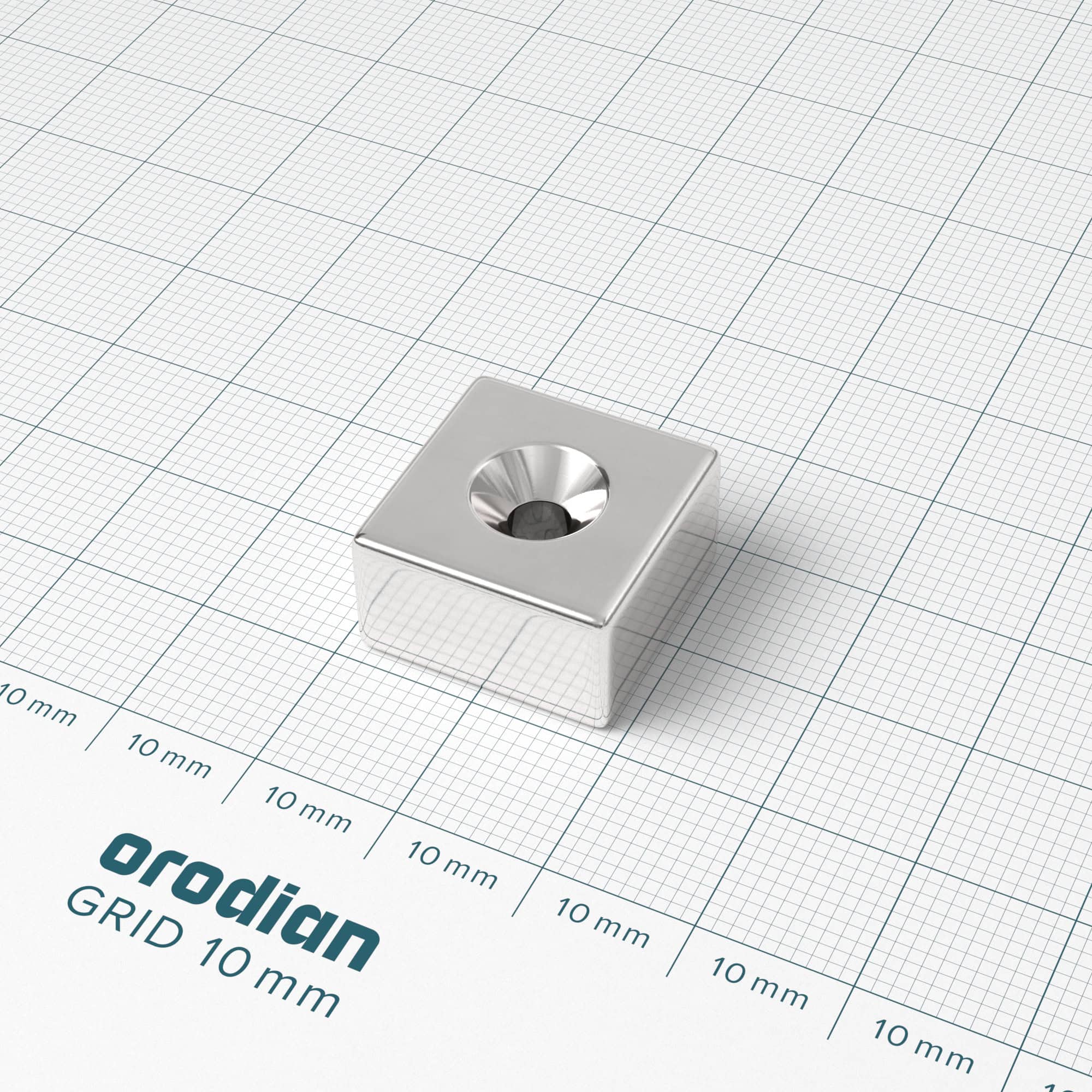 Neodymium magnet, block, 18×18×10 mm, with hole M4, double-sided - N52 - Image 2
