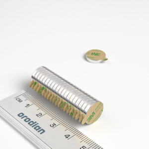 Neodymium magnet, disc, 12×2 mm, self-adhesive - N38