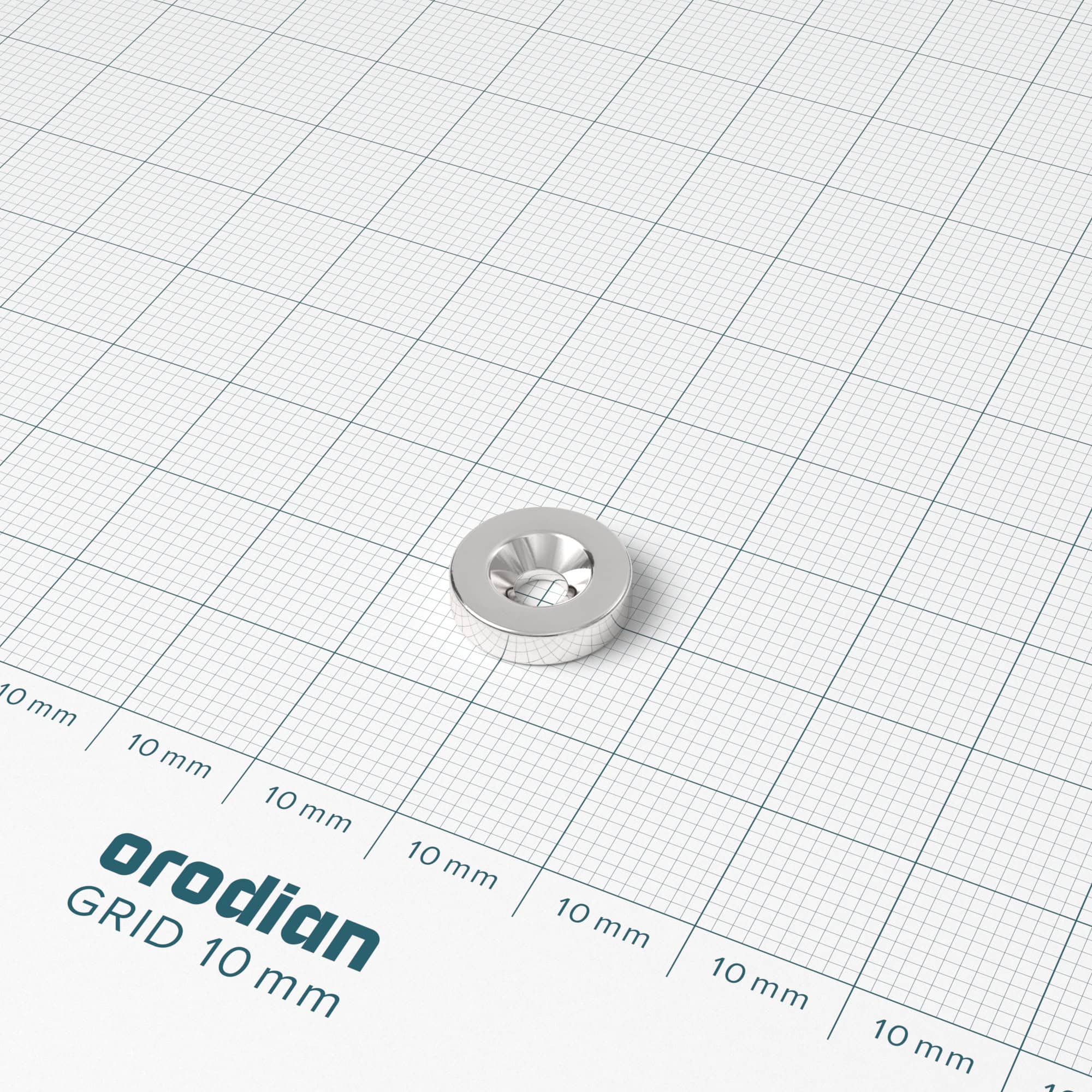 Neodymium magnet, disc, 12×3 mm, with hole M3 (south pole on the countersunk side) - N38 - Image 2