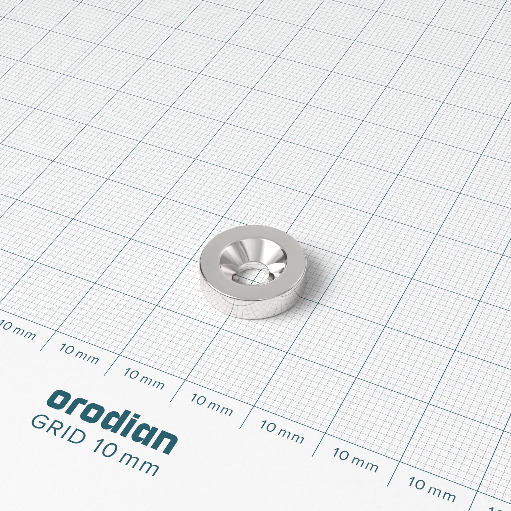 Neodymium magnet, disc, 15×4 mm, with hole M4 (south pole on the countersunk side) - N38 - Image 2