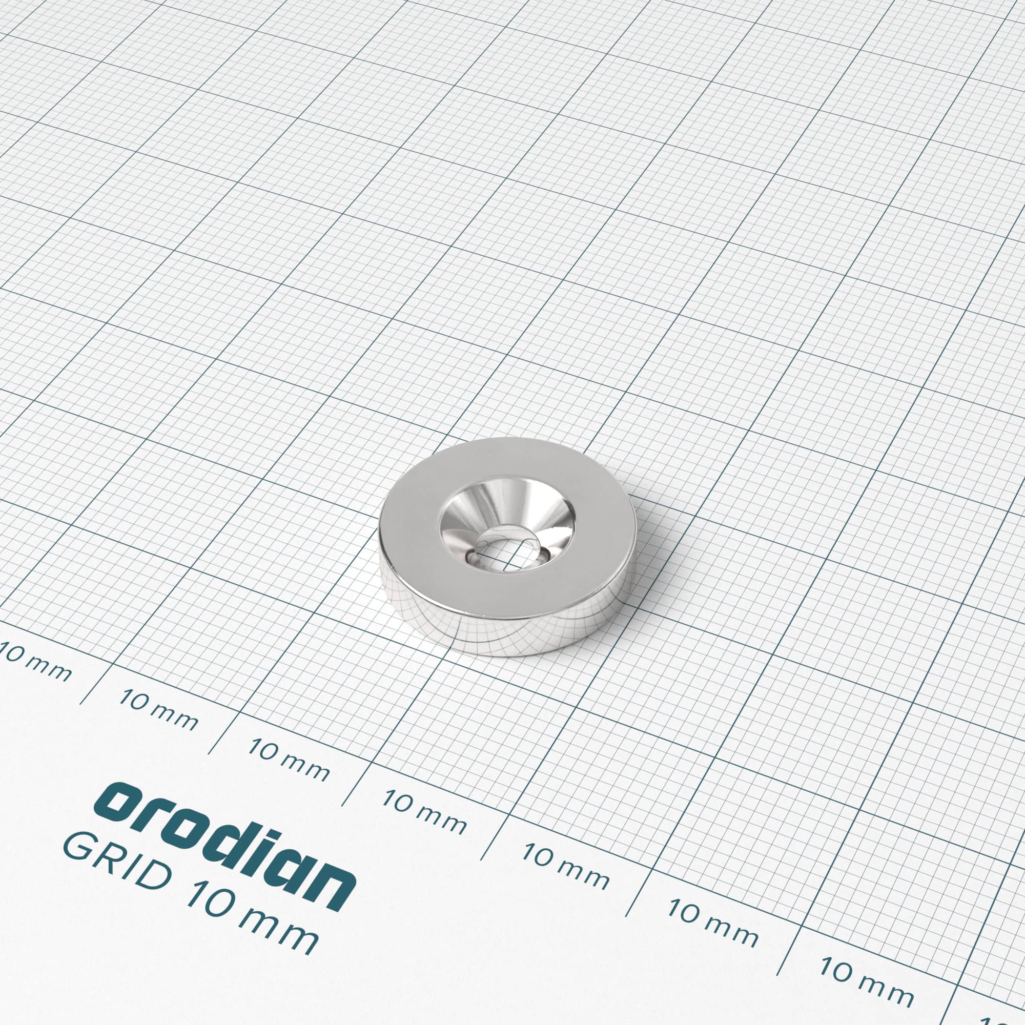 Neodymium magnet, disc, 18×4 mm, with hole M4 (south pole on the countersunk side) - N38 - Image 2