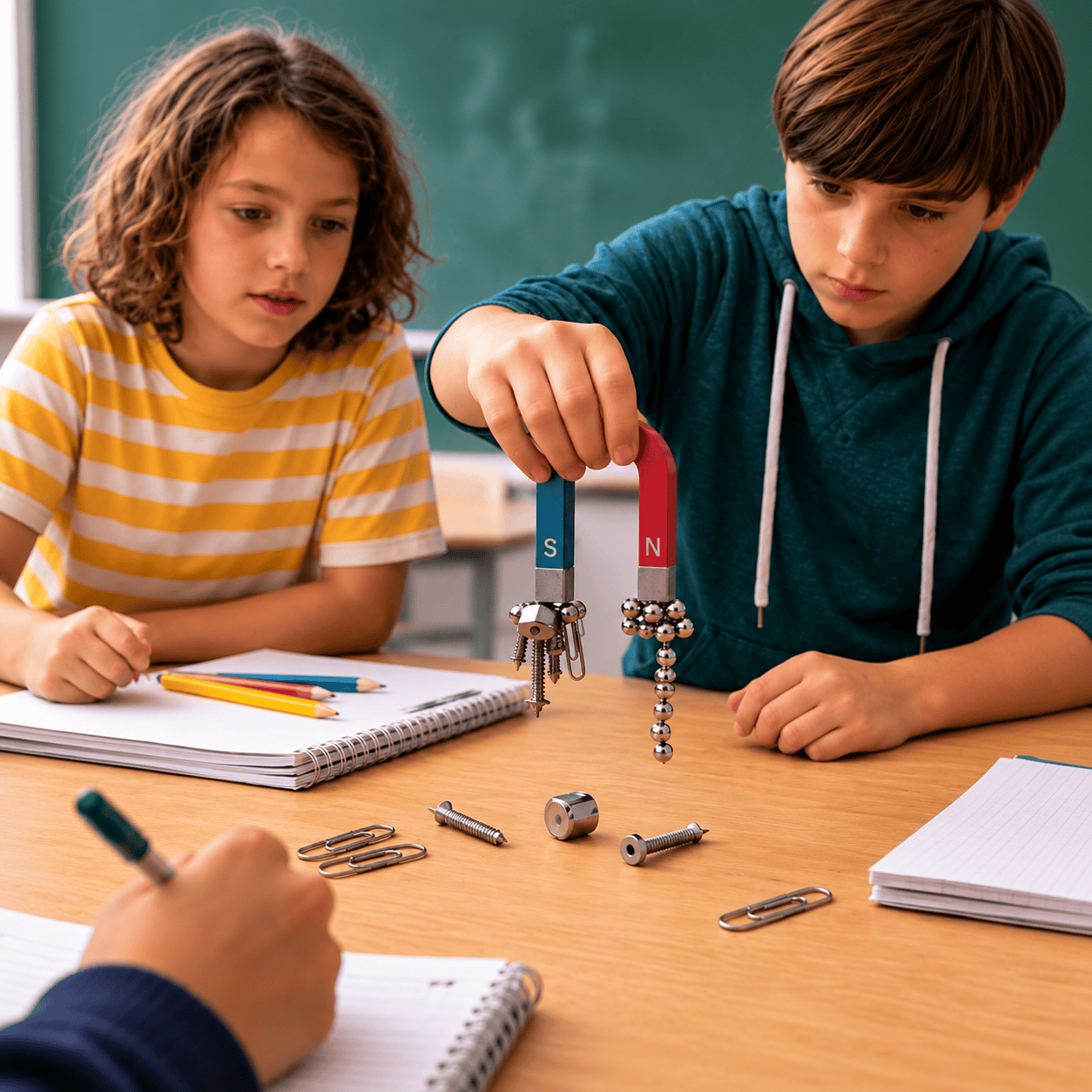 A horseshoe magnet in a school experiment