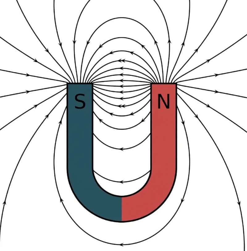 A horseshoe magnet and magnetic field lines