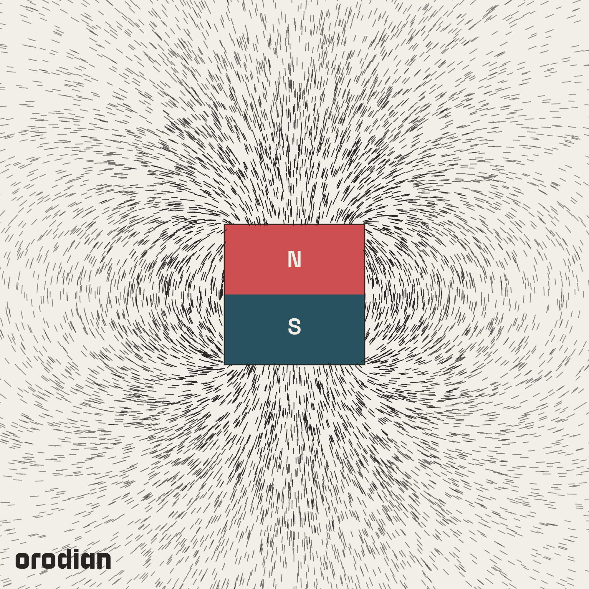 Magnetic field visualized with an
iron-filings pattern — neodymium magnet (cube) 4×4×4 mm, grade N42
(simulation)