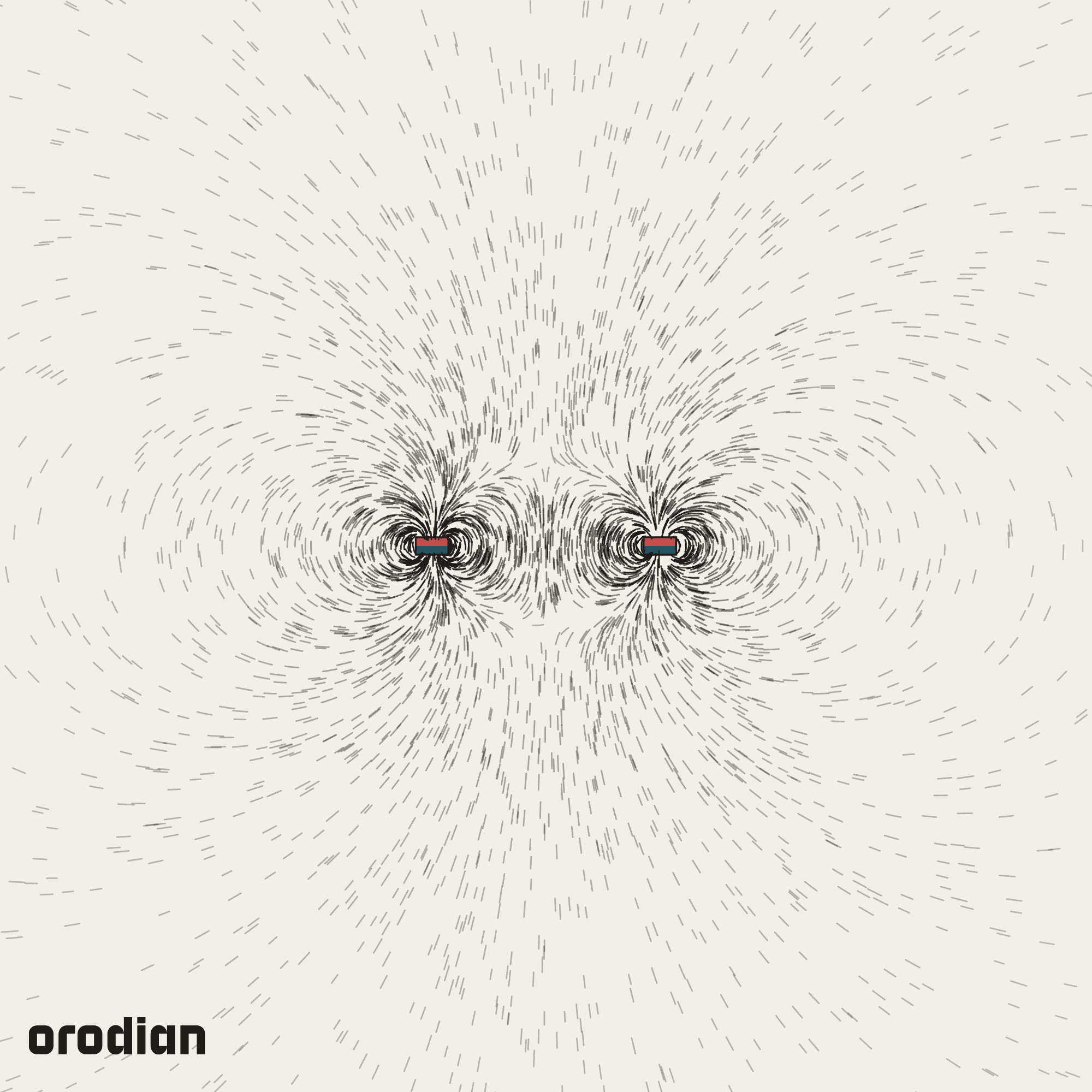 Magnetic field visualized with an
iron-filings pattern — neodymium ring magnet ⌀60/⌀45×4 mm, grade N35
(simulation)