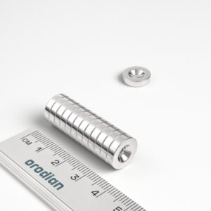 Neodymium magnet, disc, 12×3 mm, with hole M3 (south pole on the countersunk side) - N38